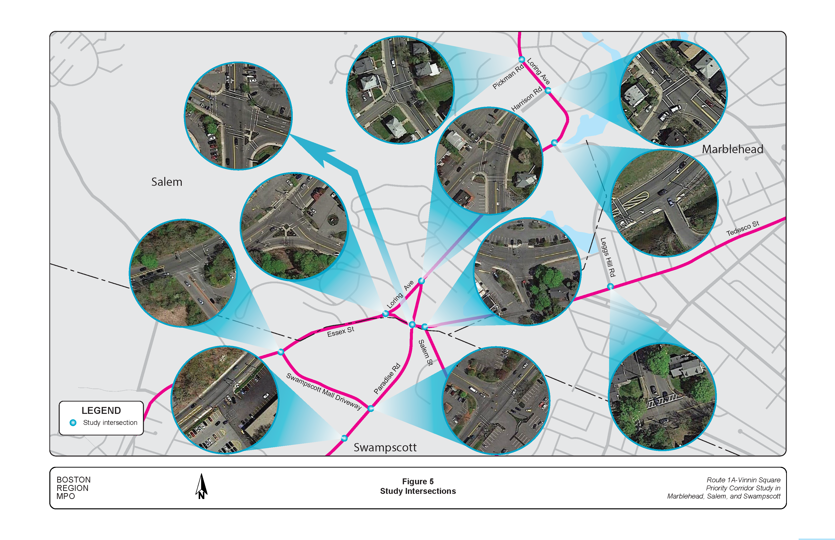 FIGURE 5. Study Intersections.Figure 5 is a map highlighting the intersections in the study area.